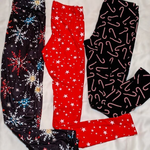 Christmas Leggings 3 pair to fit approx Adult XS or Youth 16 - Picture 1 of 6